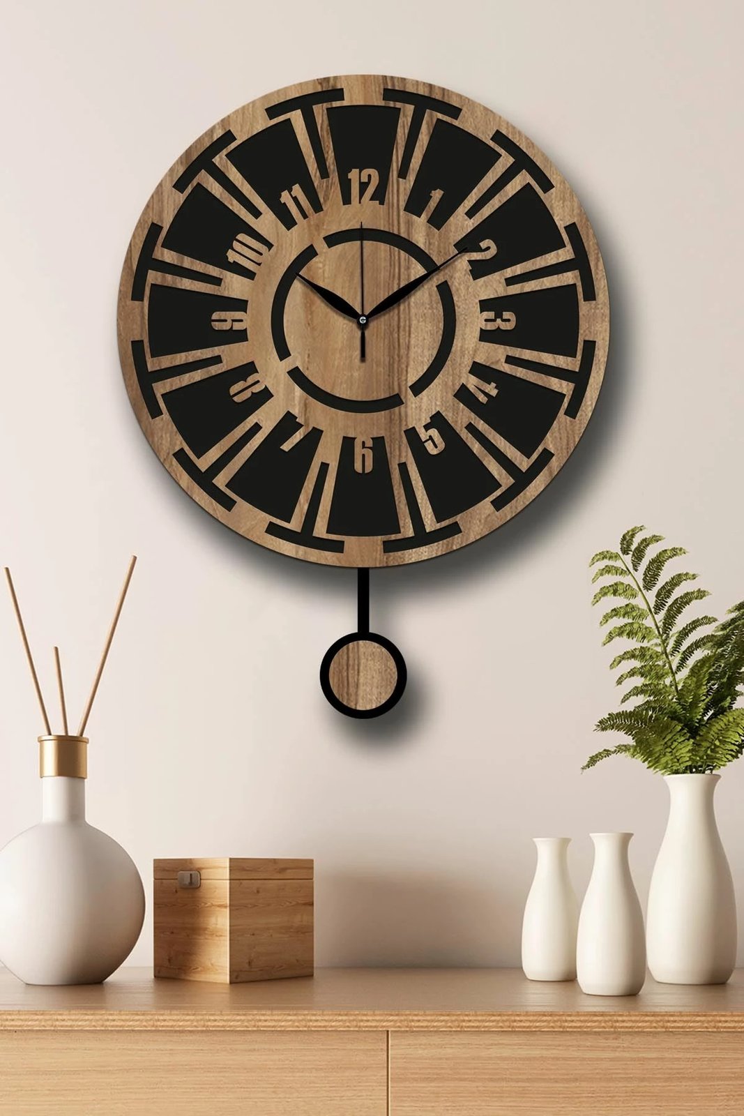 Orë muri dekorative Wallity, Vlnt114Mo, ngjyrë arre dhe e zezë