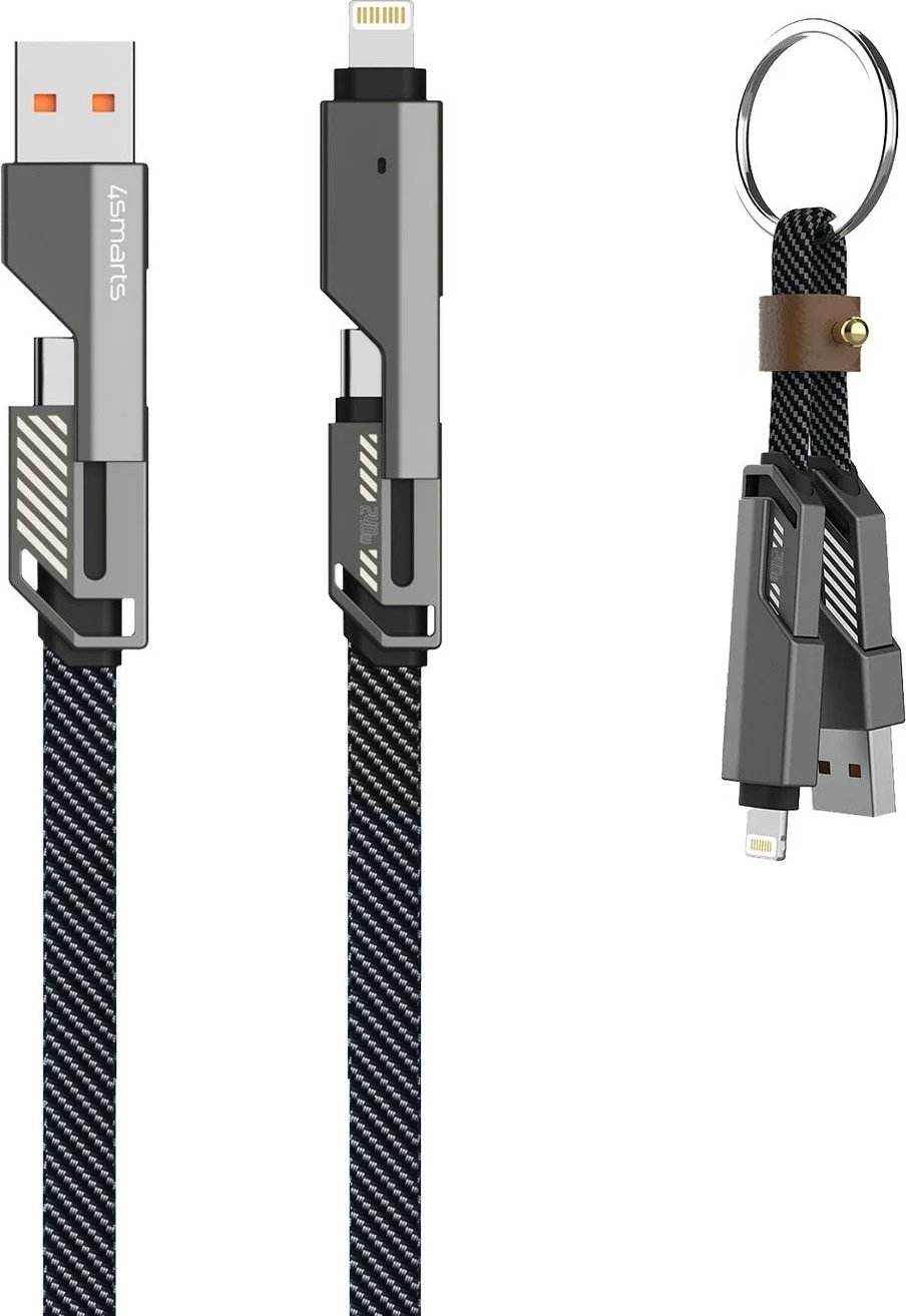 Kabllo USB-C 4smarts ComboCord Flat 240W 1.5m me keyring, e zezë