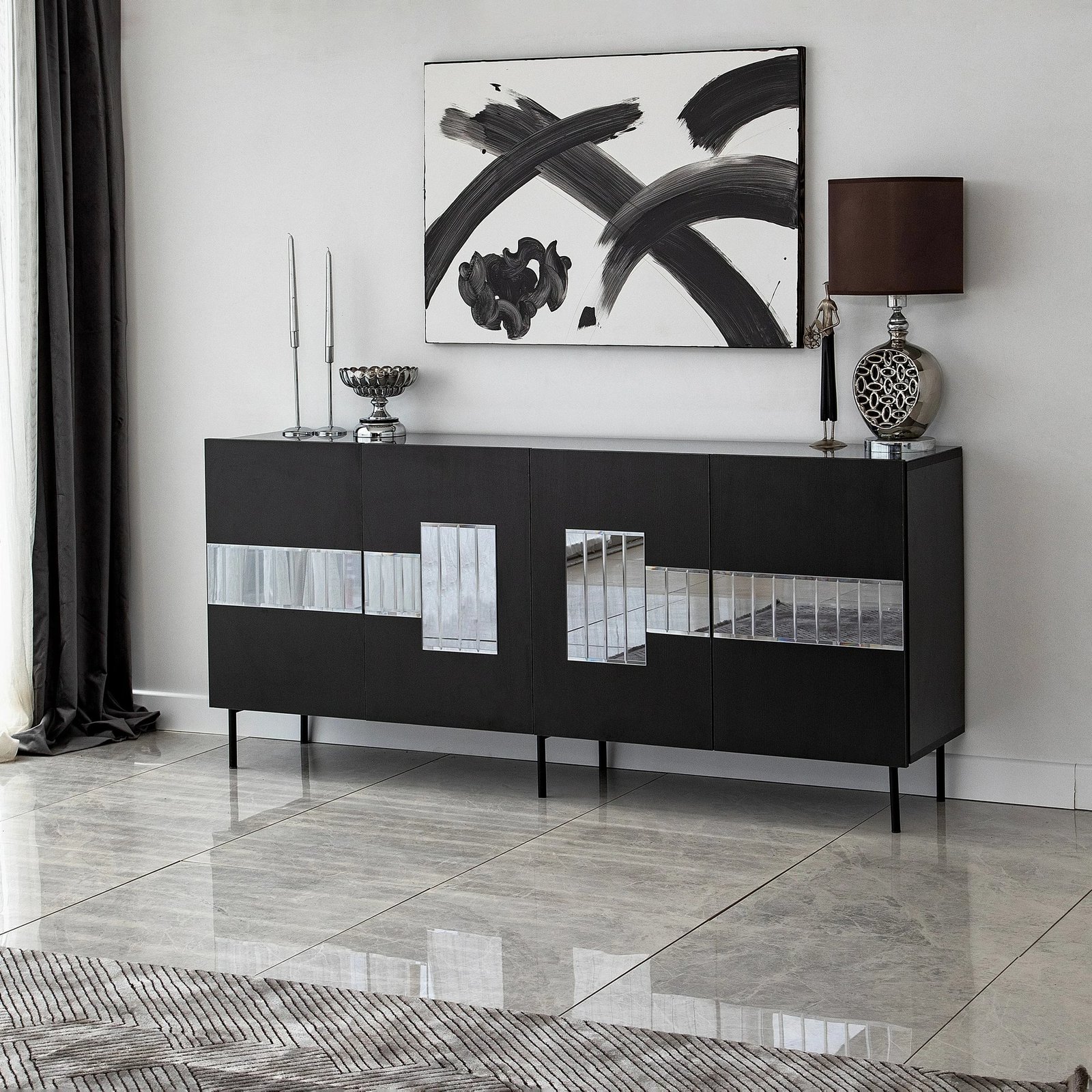 Konsolë Skye Decor Paris, e zezë, fume