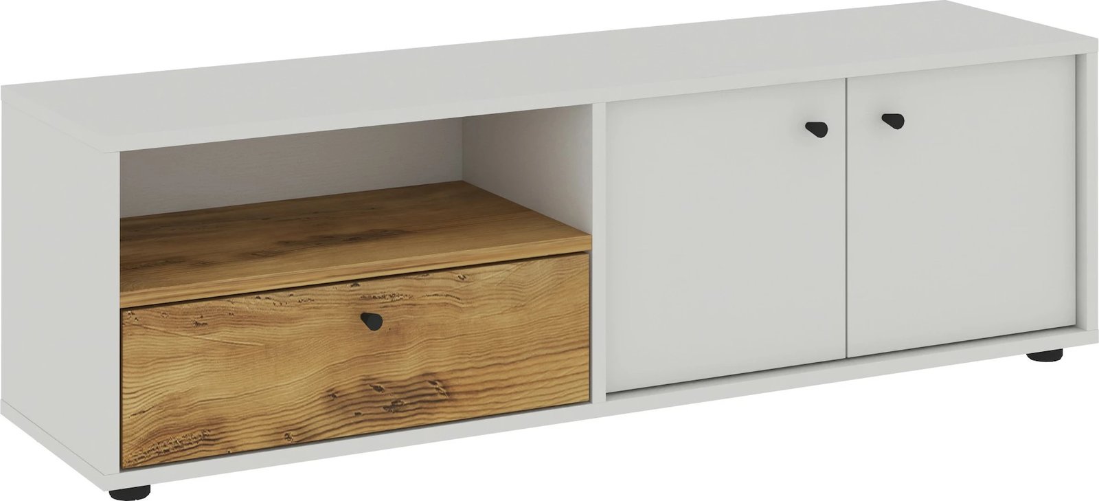 Komodë TV Skye Decor, e bardhë, lisi, Pao