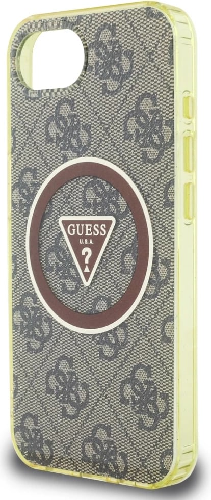 Mbështjellës Guess IML Metal Glitter 4G Circle Triangle MagSafe për iPhone 16e, Kafe