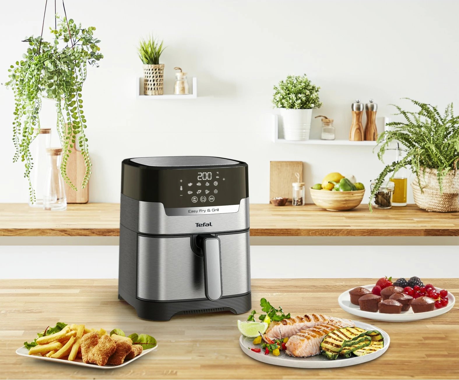 Fritezë me ajër të nxehtë Tefal Easy Fry & Grill EY505D, 4.2 L, çelik inox