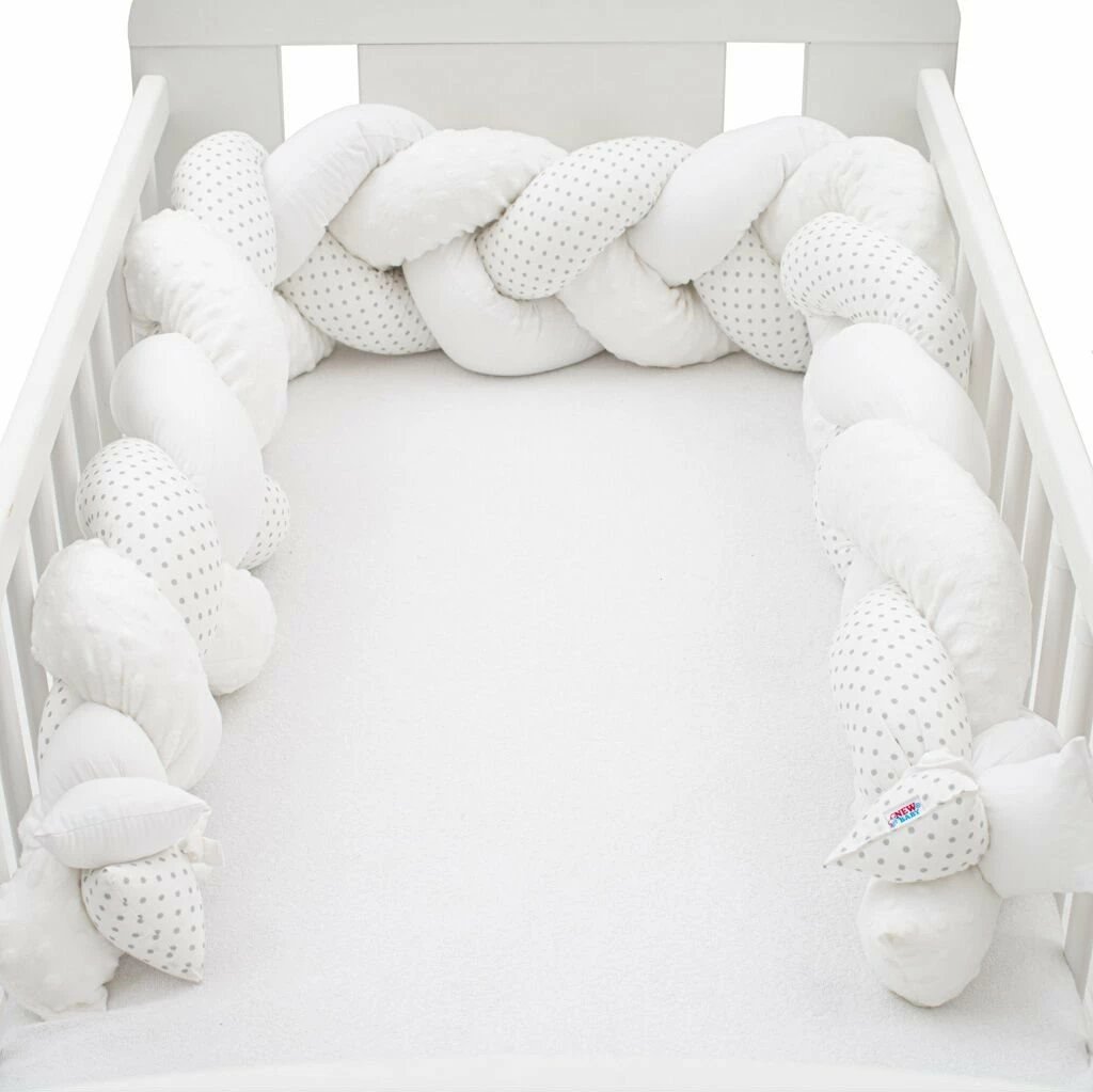 mbrojtëse e thurur për krevat bebe, New Baby, Minka & Dot, 210x18x10 cm, gri