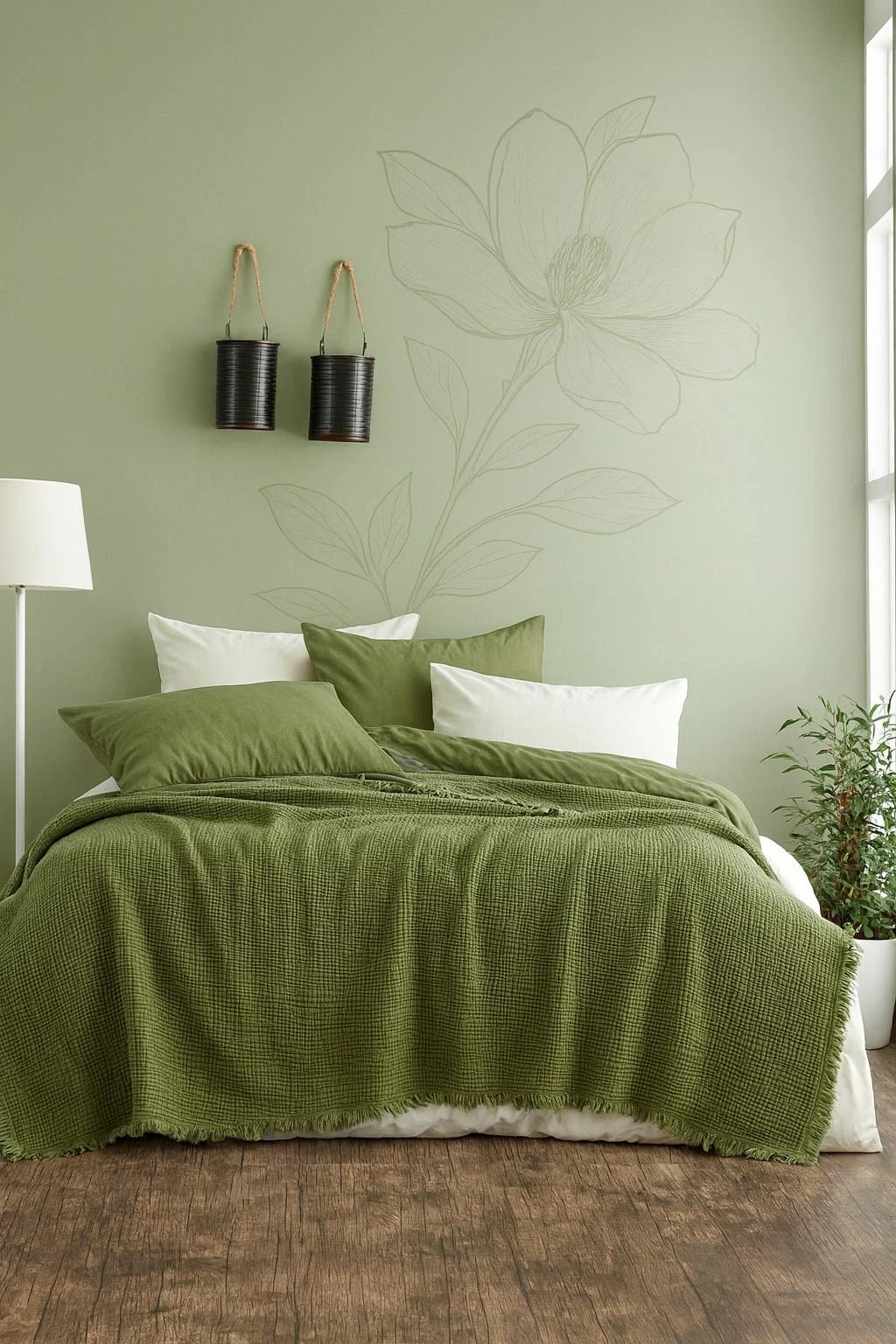 Mbulesë krevati King, muslin pambuku, ngjyrë kaki, 220x240cm