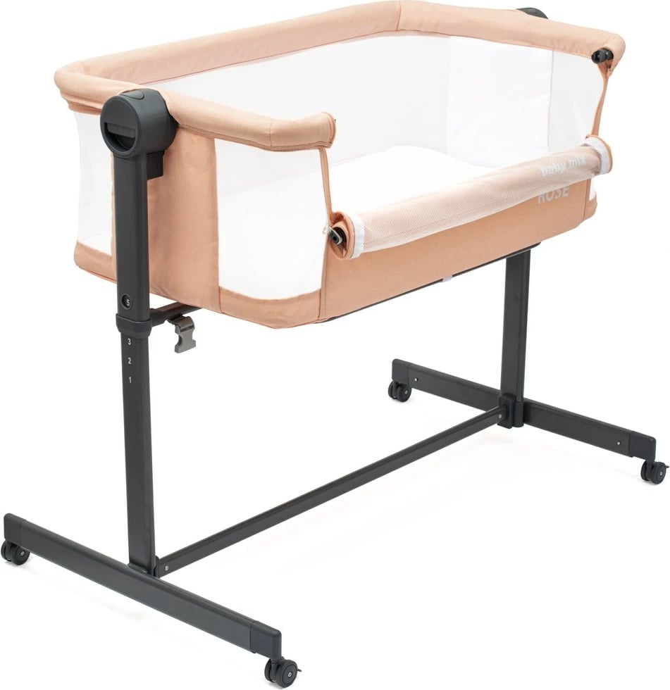 djep anësor Baby Mix Rose, 5 nivele rregullimi 68–80 cm, dyshek i përfshirë, me rrota me frena, bezhë