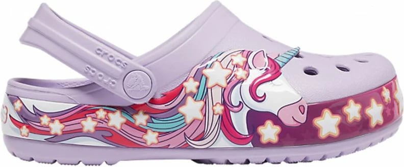 Sandale për fëmijë Crocs, me temë Unicorn, vjollcë