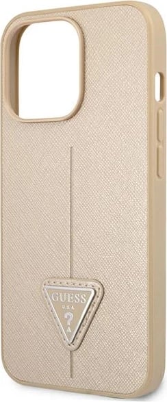 Mbështjellës Guess GUHCP13LPSATLE për iPhone 13/13 Pro 6.1", Saffiano Triangle Logo, bezhë