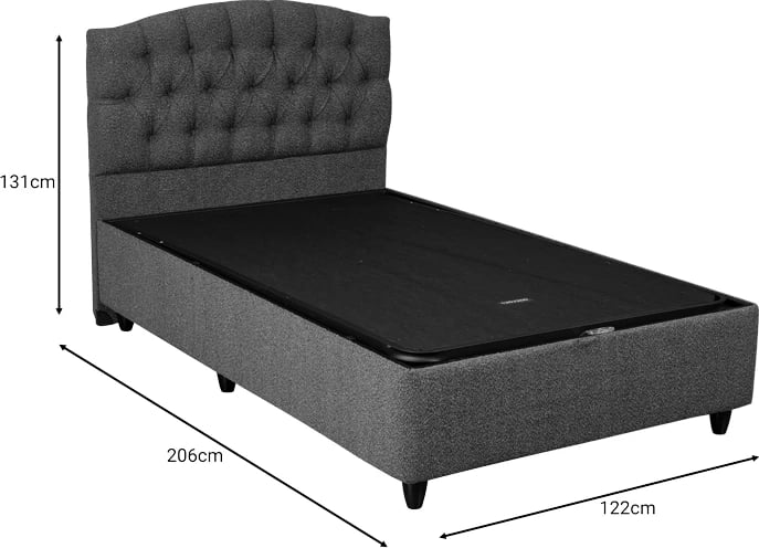 Krevat njësh me hapësirë ruajtëse boucle anthracite 120x200cm