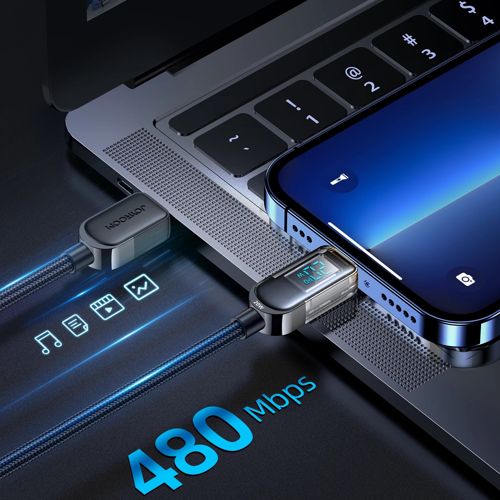 Kabllo Joyroom A4 S-CL020A4 USB-C në Lightning me ekran LED, 1.2m, 20W, e zezë
