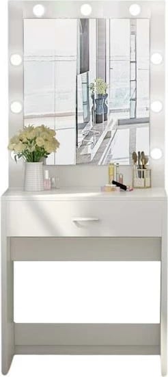 Mobilje grimi Nextdeco me pasqyrë, sirtar dhe ndriçim LED, H150x60x40cm, Bardhë