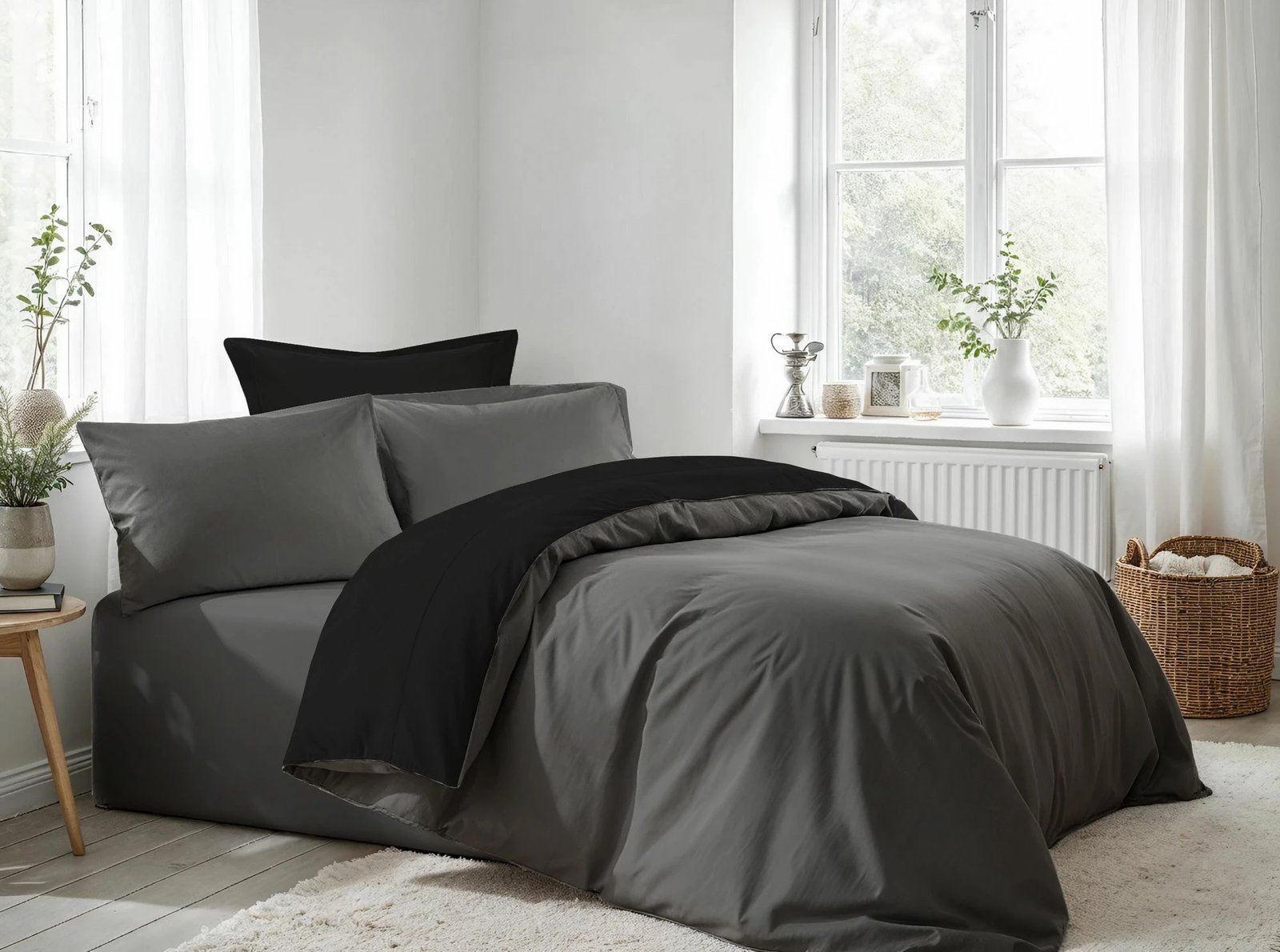 Set mbulesë për jorgan Super King Ranforce, ngjyrë antracit dhe e zezë, L'Essentiel Linge de Maison