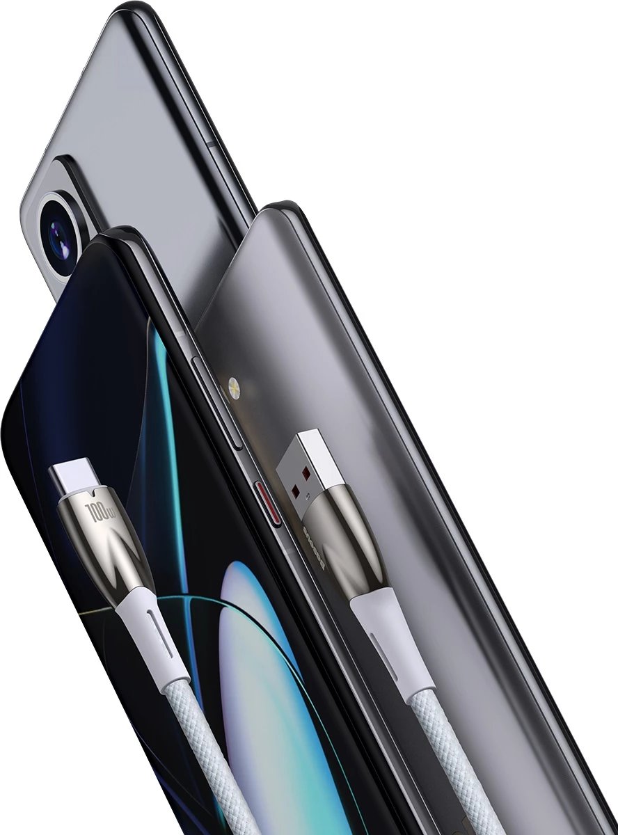 Kabllo karikimi dhe të dhënash Baseus Glimmer Series, USB-A në USB-C, 1m, 100W, Bardhë