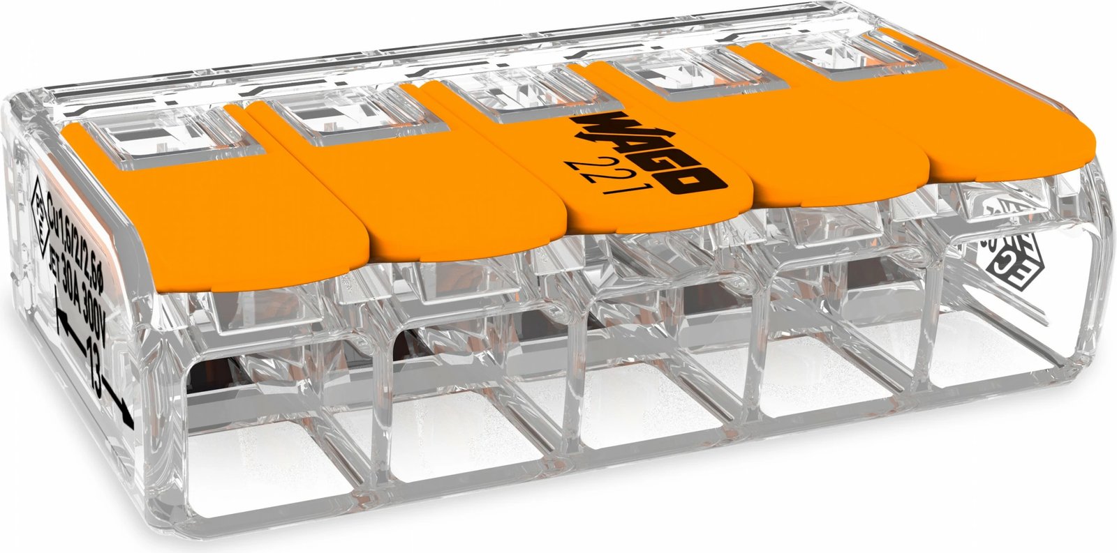 Lidhës elektrik WAGO Serie 221, 5x6mm, 15 copë, portokalli