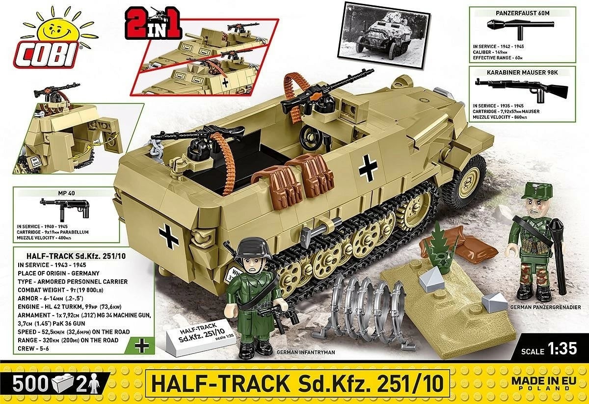 Set blloqesh Cobi Klocki Half-Track Sd.Kfz.251, 500 pjesë, me figurina, bezhë