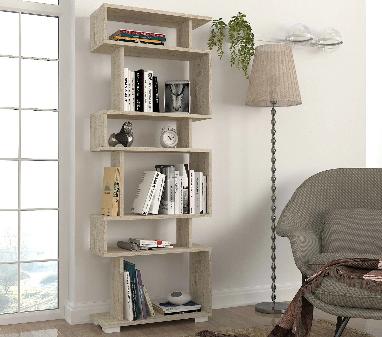 Raft librash Hanah Home, ngjyrë travertin, koncept mermeri, 60x165x19.5cm