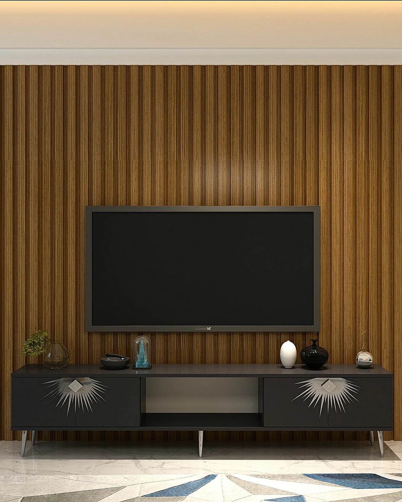 Komodë për TV Skye Decor, ngjyrë antracit, argjend