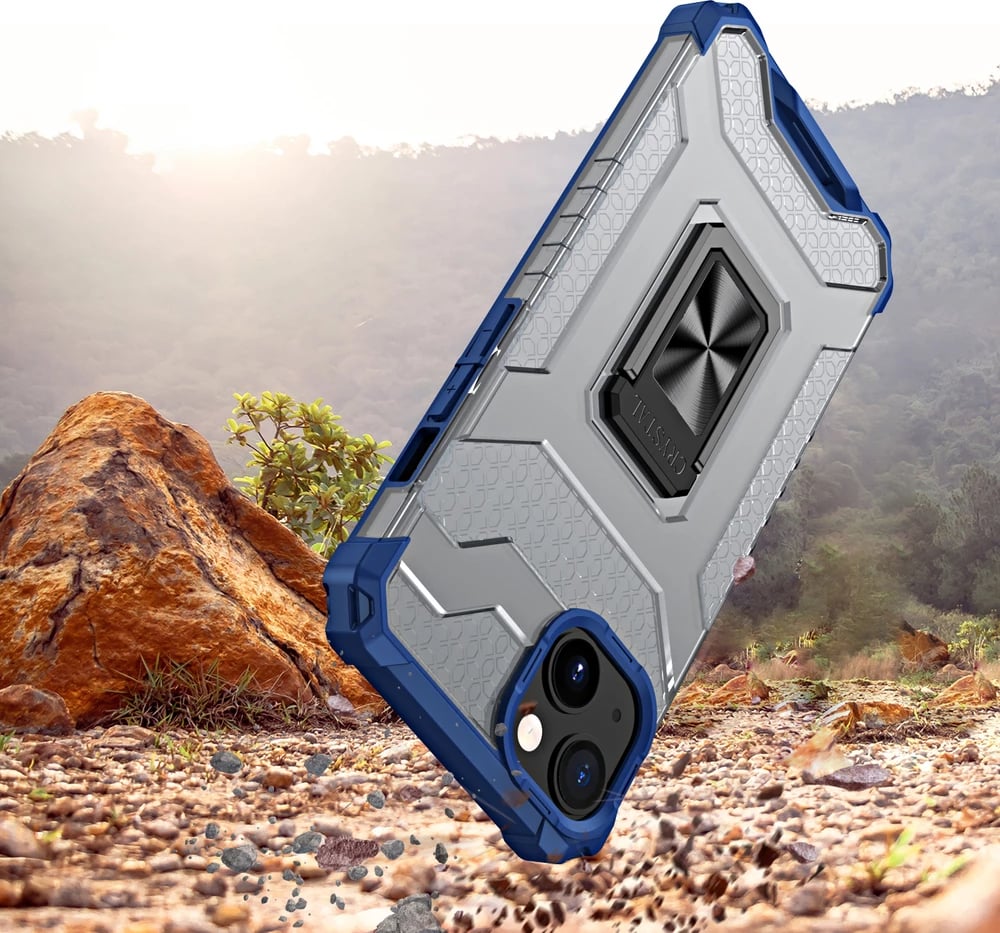 Mbështjellës Hurtel Crystal Ring Case për iPhone 12, me mbajtëse gishti dhe këmbë, Blu