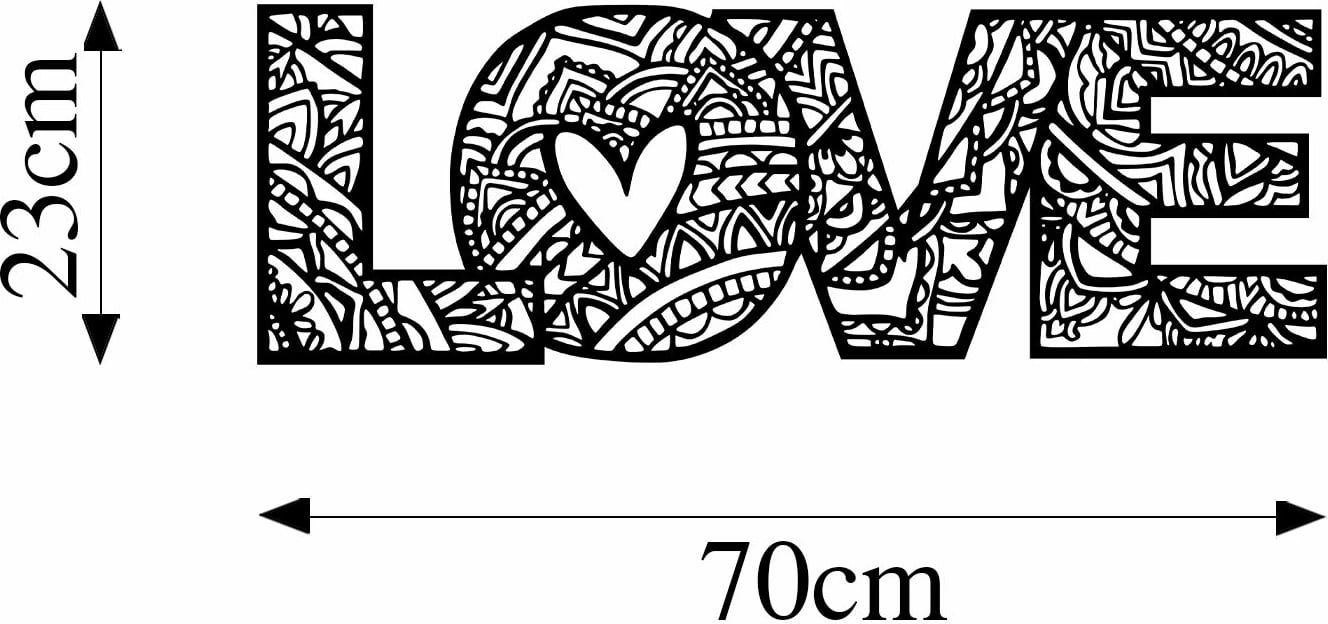 Aksesor dekorativ metalik për mur, Wallity, Love 5, ngjyrë e zezë, 23x70cm