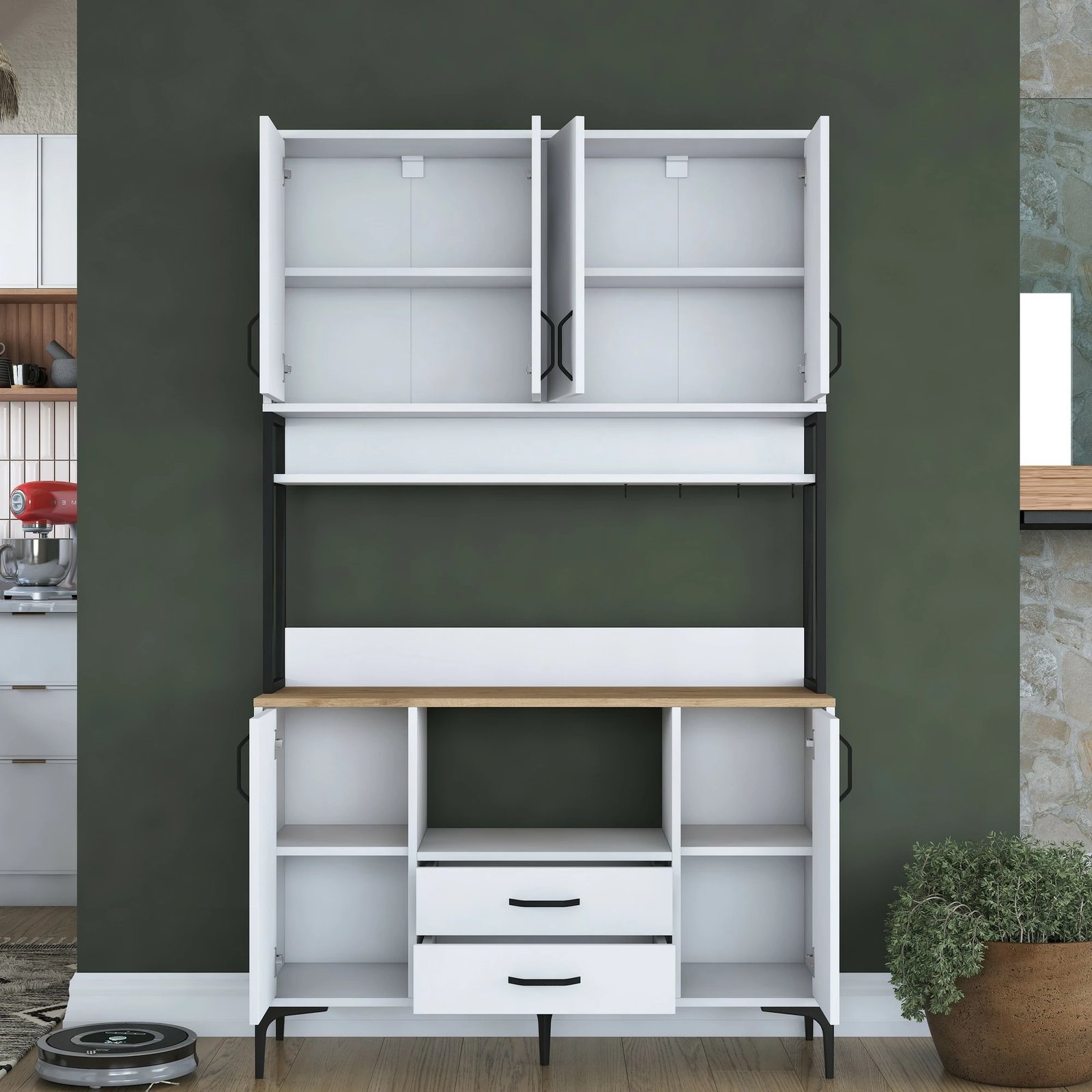 Dollap multifunksional Hanah Home, JE169 - 3260, ngjyrë e bardhë dhe arre