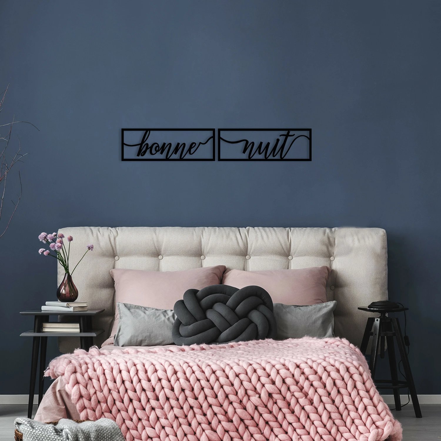 Aksesor dekorativ metalik për mur, Wallity, Bonne Nuit 1, ngjyrë e zezë, 90x15cm