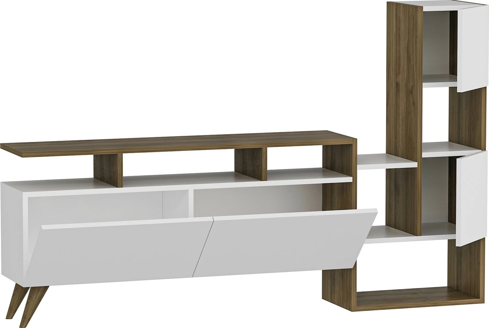 Komodë TV Hanah Home, Tower, e bardhë dhe arre