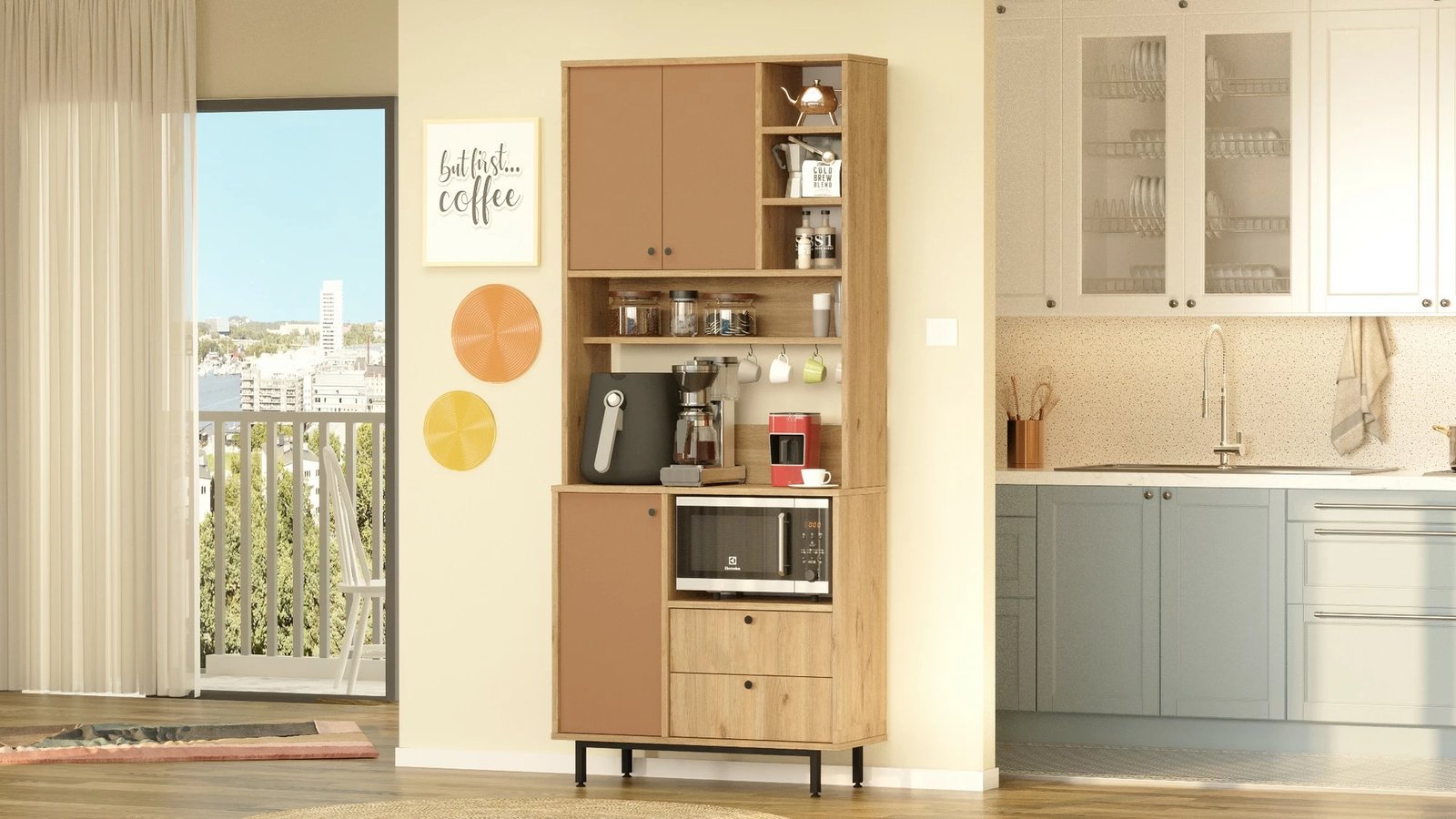 Dollap multifunksional Skye Decor, RE6-SK, ngjyrë lis dhe e kuqe kafe