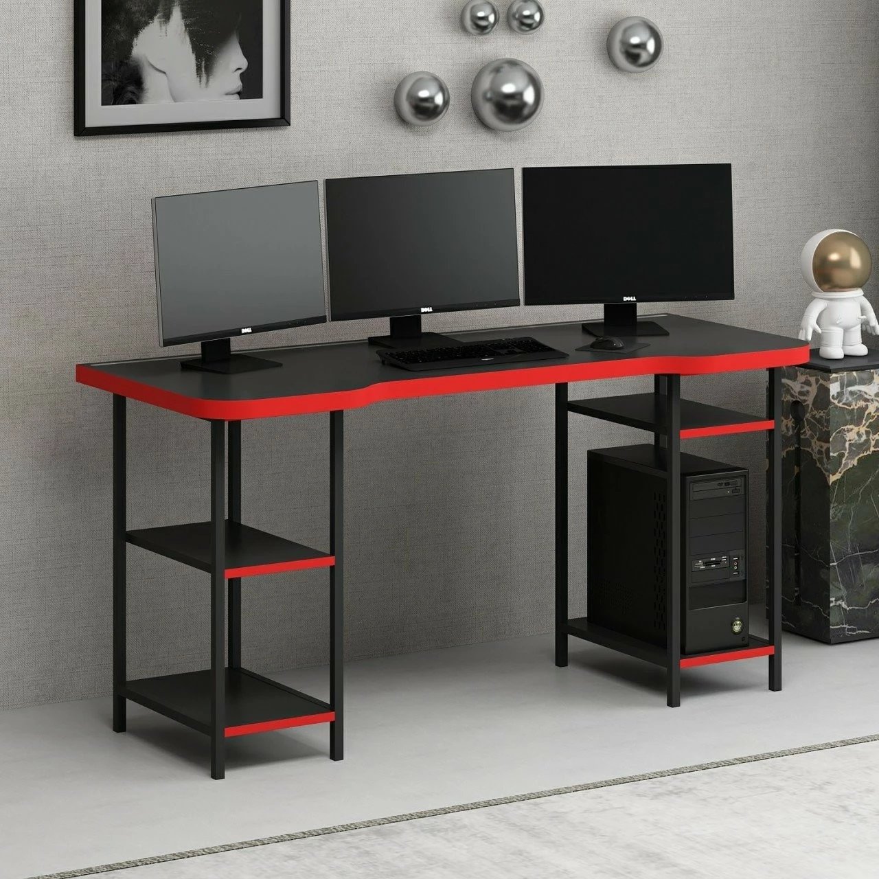 Tavolinë gaming Skye Decor, Phoenix 4, e zezë-kuqe