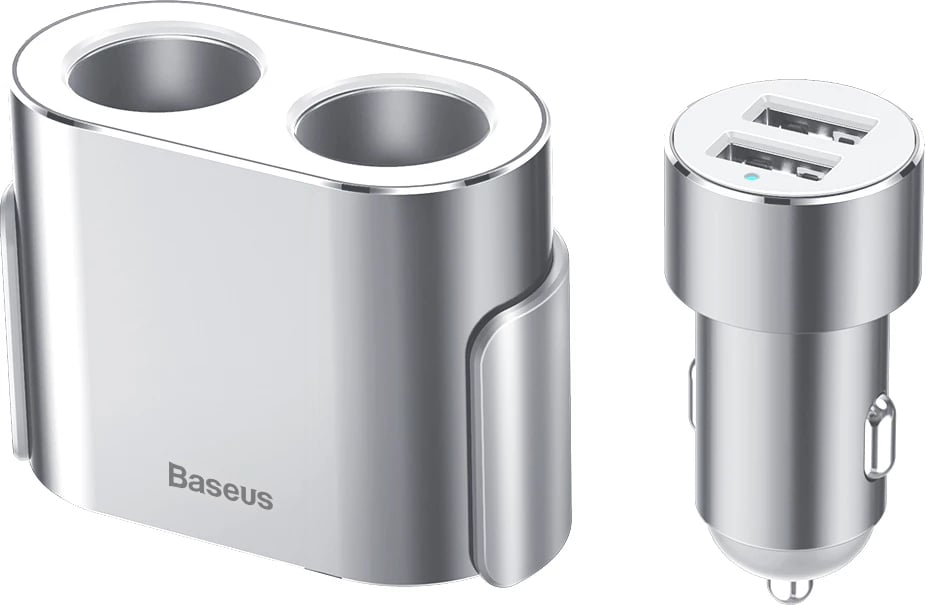 Karikues veture Baseus CRDYQ-0S, 2x dalje çakmaku 80W, 2x USB-A 3.1A, argjend