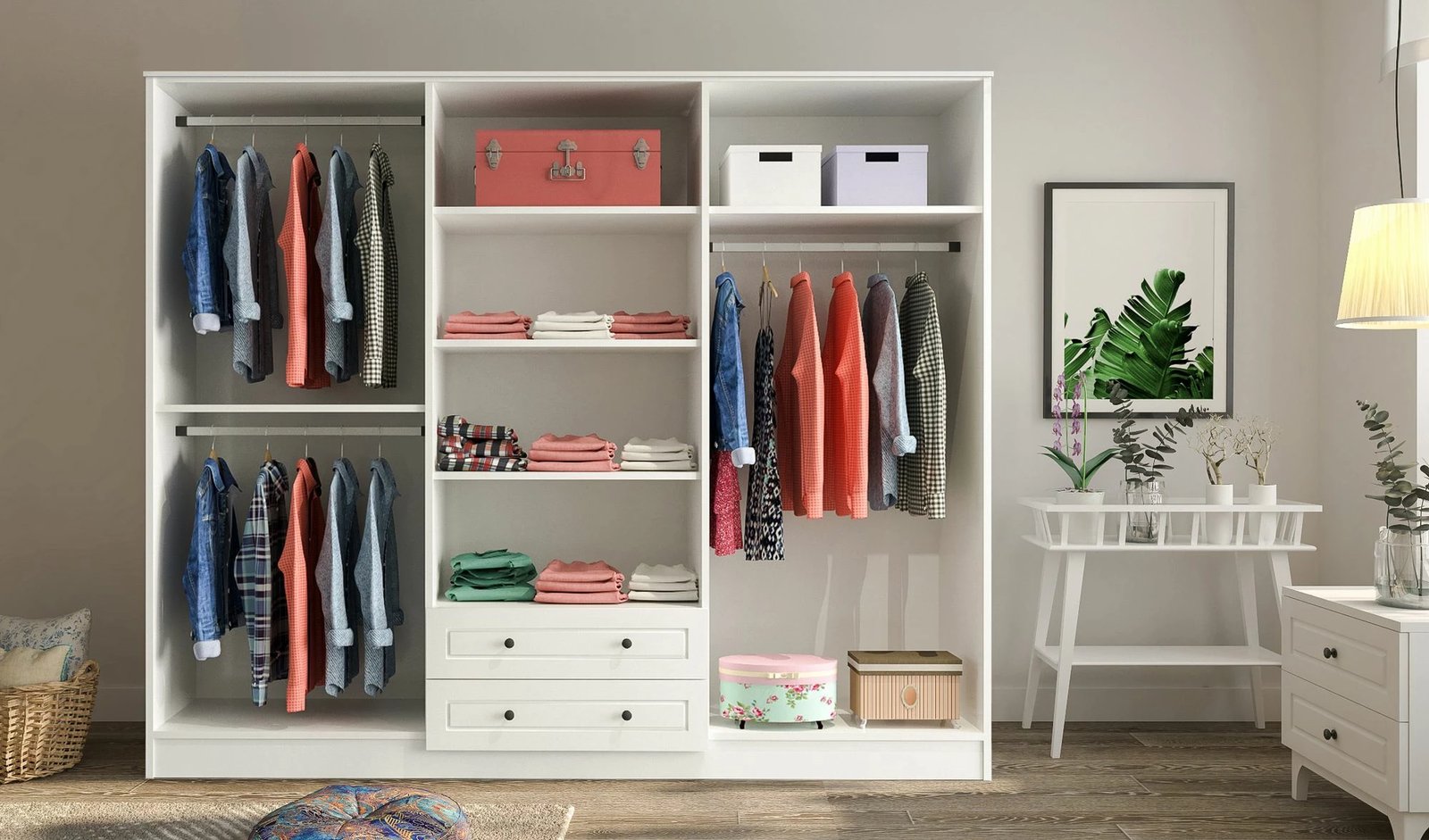 Dollap për rroba, ngjyrë e bardhë mat, Skye Decor, RB-018, 210x184x52 cm