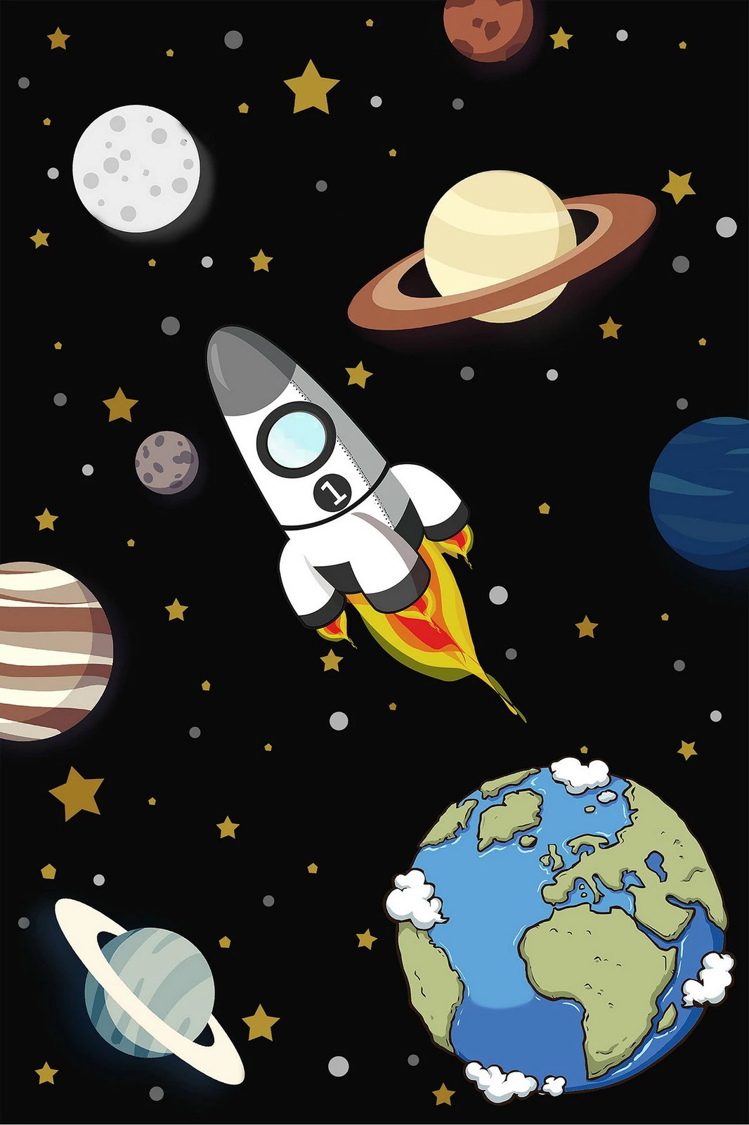 Qilim multingjyrësh për fëmijë, hapësirë, 140x220cm, WOOKECE049