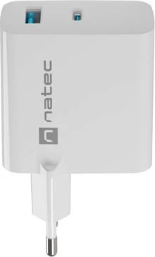 Karikues muri Natec Ribera GaN, 65W, 1x USB-A + 1x USB-C, Bardhë