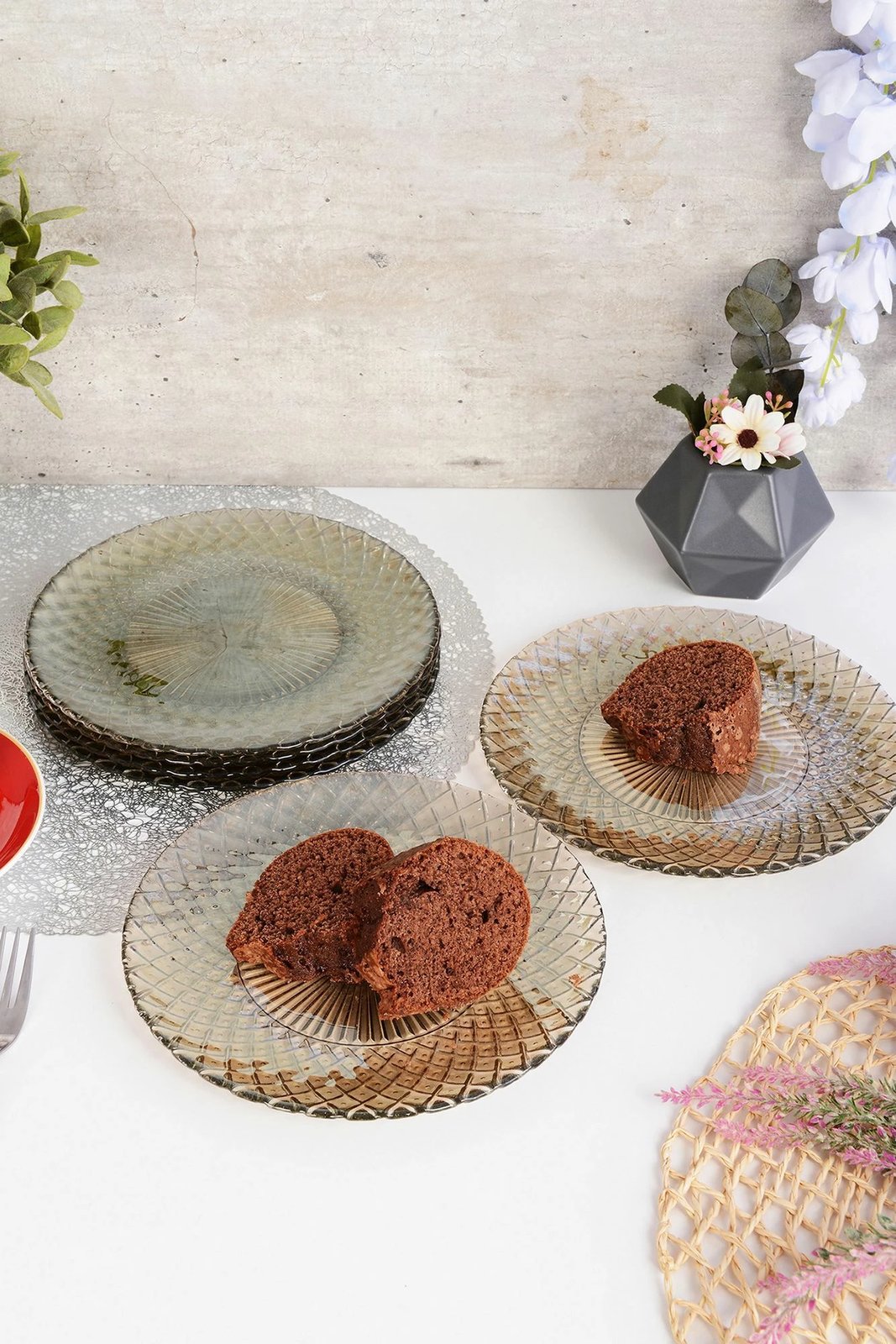 Set pjatash për ëmbëlsira, ngjyrë fume, Hermia Belinda, 6 copë, 21cm