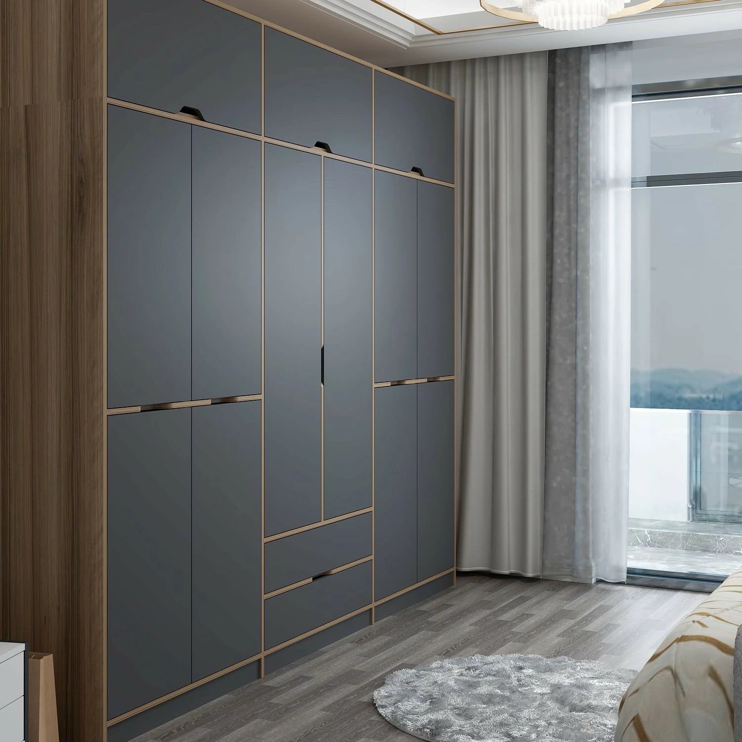 Dollap rrobash Skye Decor Elina, anthracite dhe dore, 277x253x52 cm