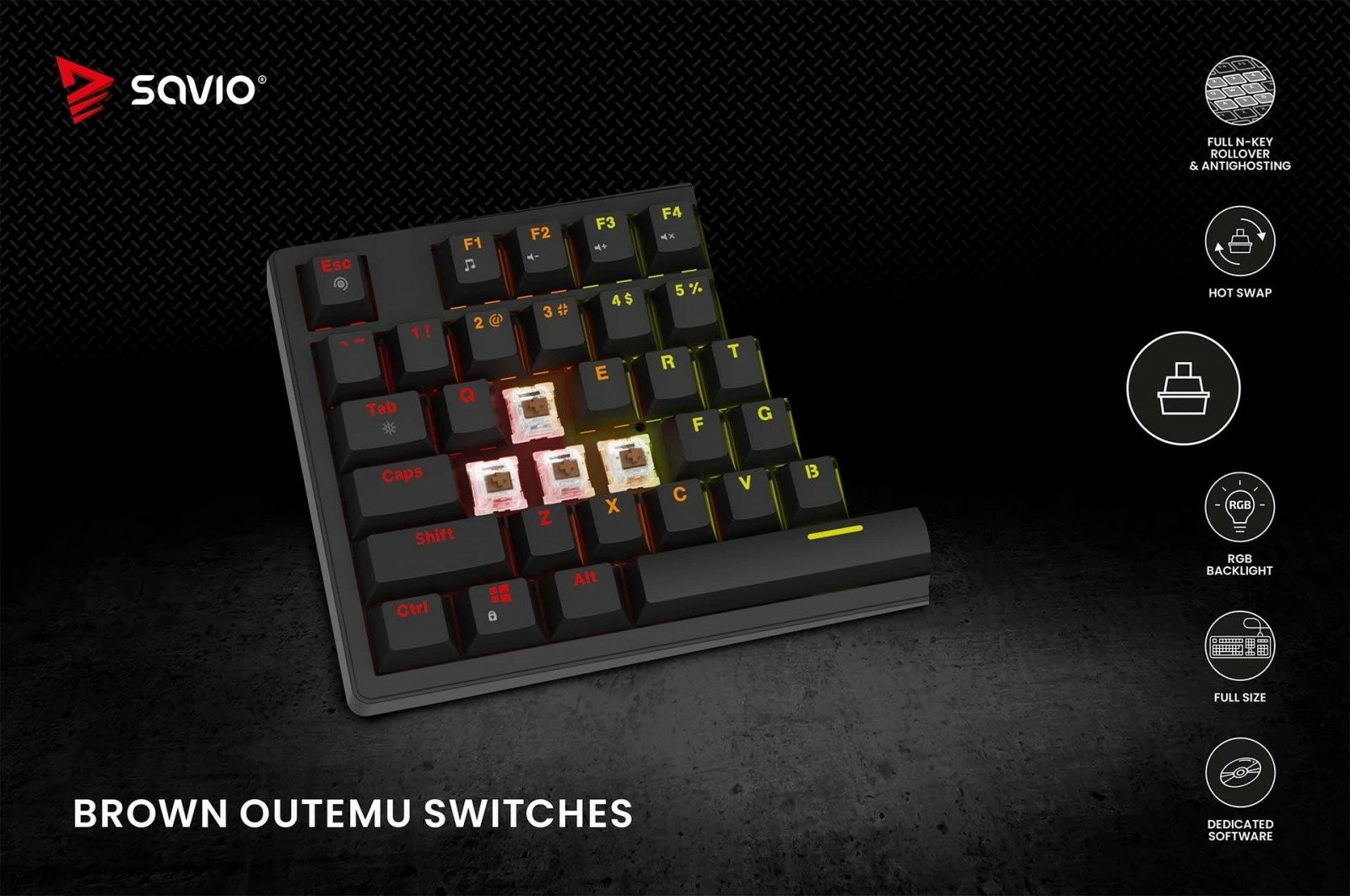 Tastierë mekanike Savio STYX BROWN me Hot Swap, RGB, Outemu Brown, e zezë Tastierë mekanike Savio STYX BROWN me Hot Swap, RGB, Outemu Brown, e zezë
