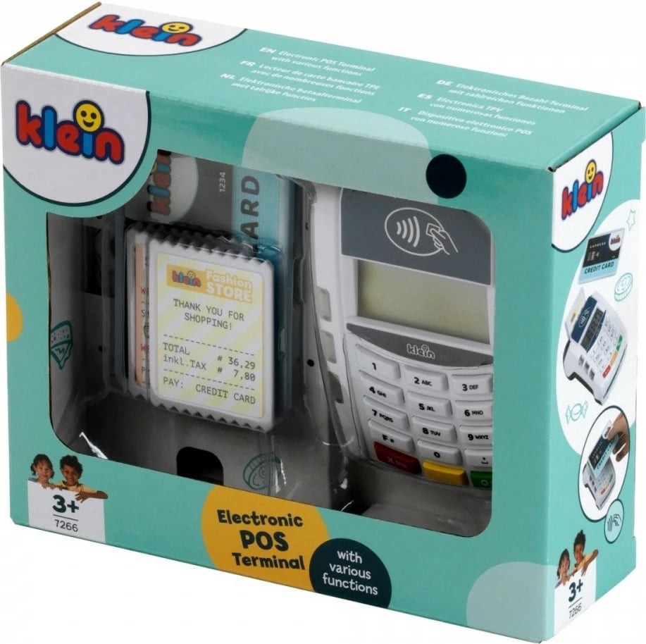 Terminal pagese lodër Klein 7266, plastikë, i bardhë, me kartë krediti dhe fatura lodër