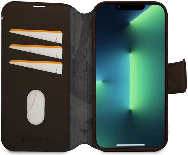 Mbështjellës Decoded Detachable Wallet për iPhone 14 Plus, lëkurë, MagSafe, Kafe