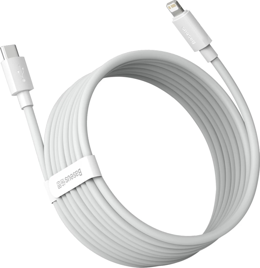 Kabllo Baseus Simple Wisdom TZCATLZJ-02, Lightning/USB-C, 1.5m, 20W, 2 copë, Bardhë