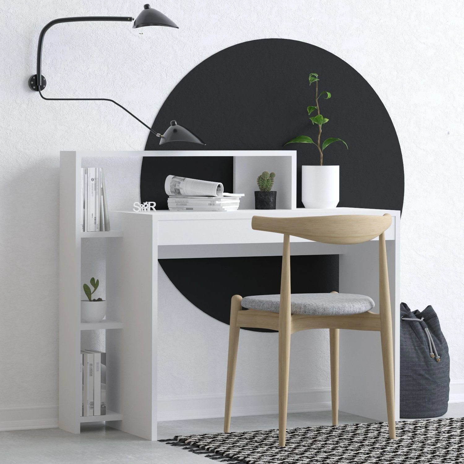 Tavolinë pune për studime, Hanah Home, Trella, e bardhë