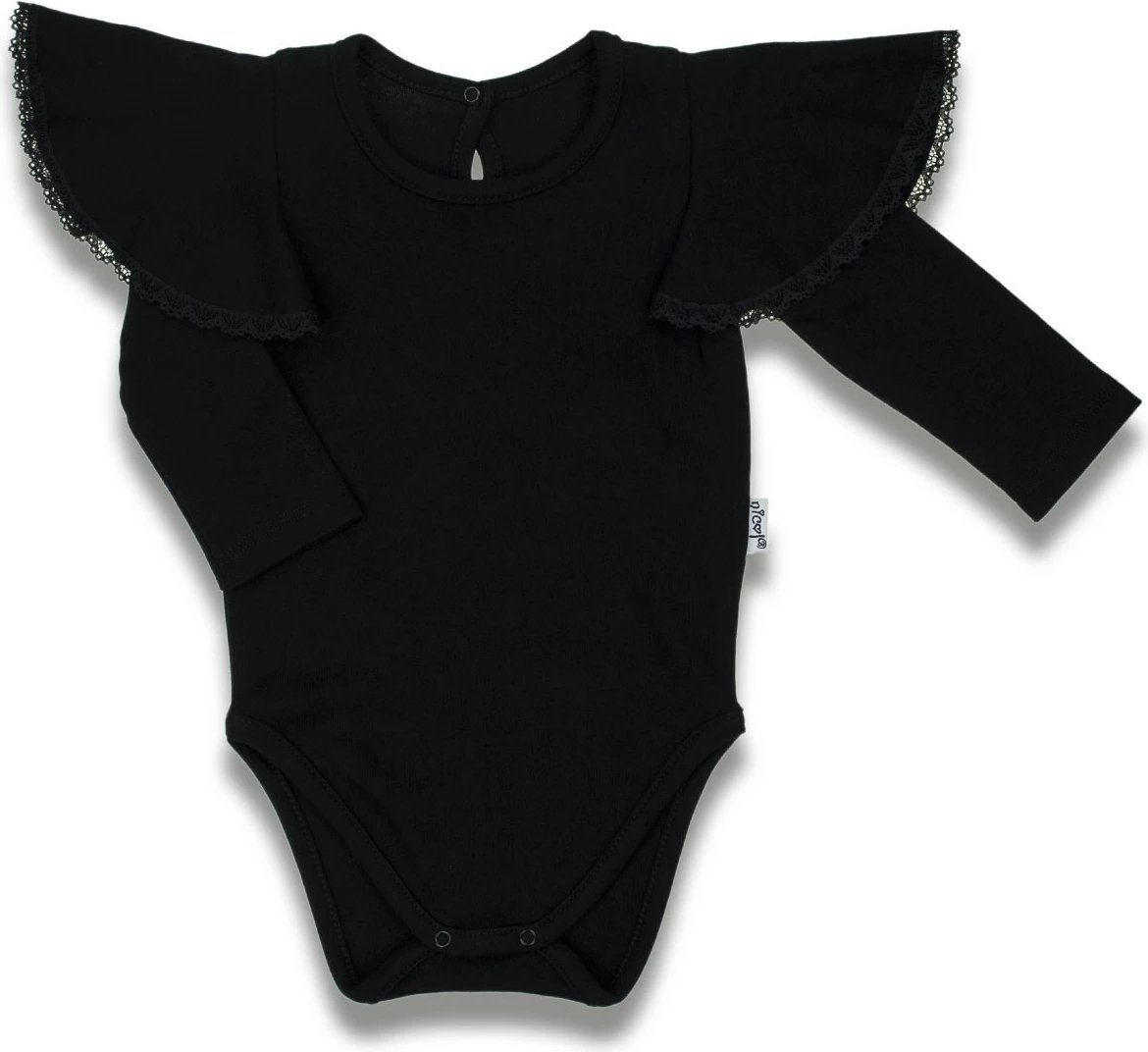 Body për bebe me mëngë të gjata, Nicol Viki, madhësi 56 (0-3m), pambuk 100%, e zezë