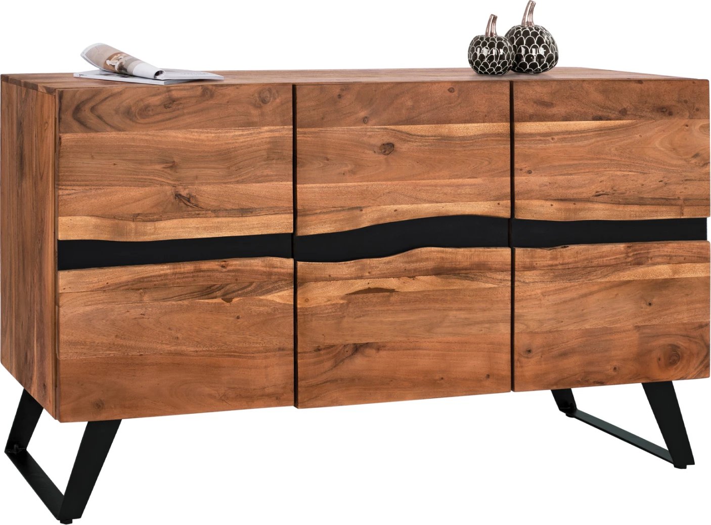 Bufe Alicia prej druri akacie natyrale, këmbë metalike, 148x43x86 cm