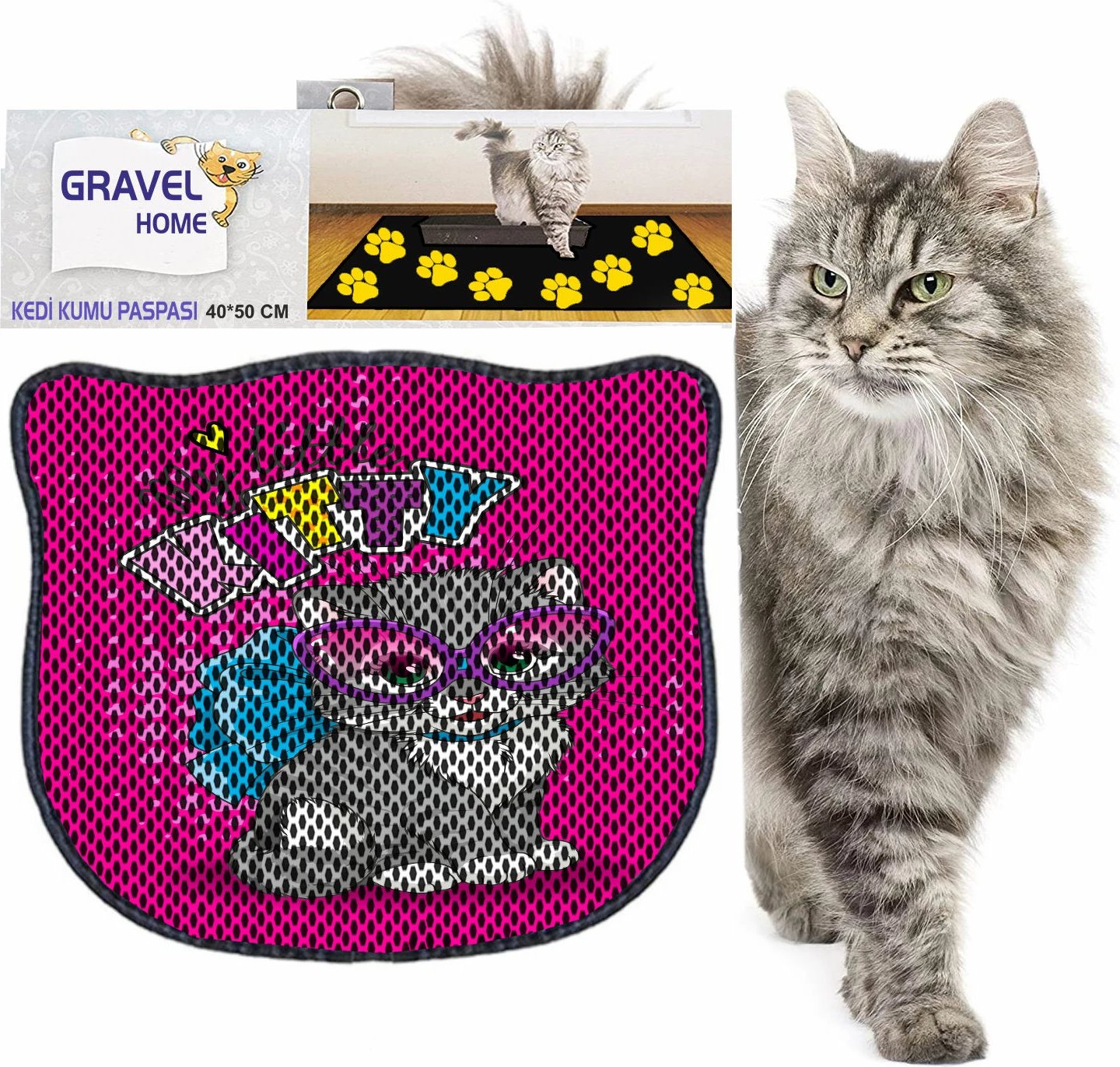 Tapet për rërë mace, shumëngjyrësh, Paws & Whiskers, Kdkafa0244, 40x50cm