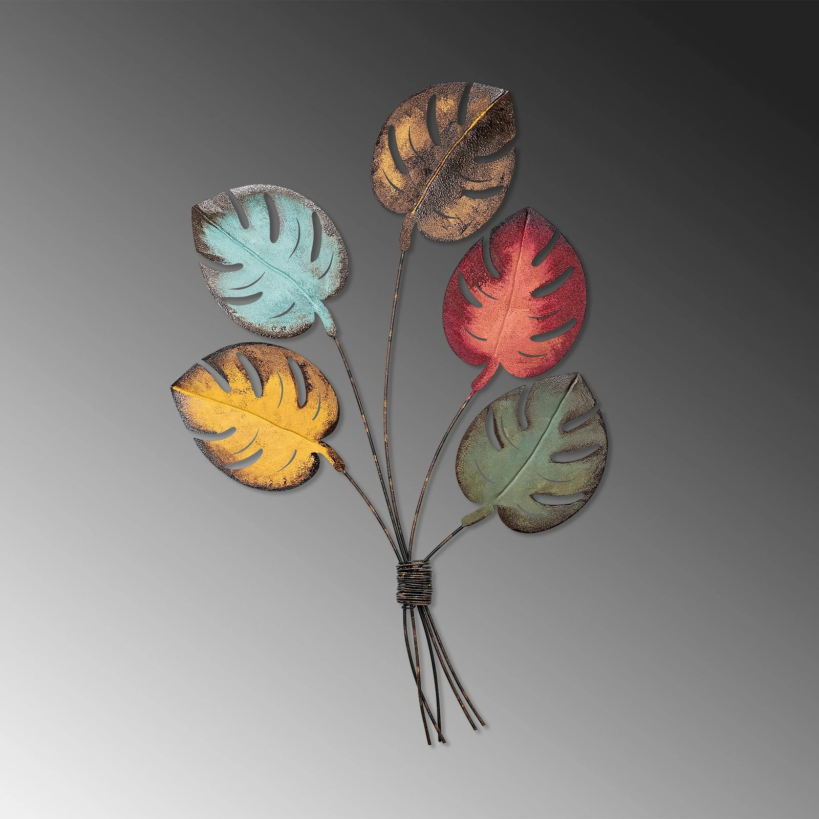 Aksesor dekorativ metalik për mur, Wallity Monstera, shumëngjyrësh, 67x100x4cm