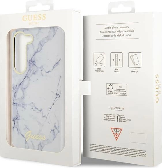 Mbështjellës Guess Marble për Samsung Galaxy S23+ S916, i bardhë, hardcase Mbështjellës Guess Marble për Samsung Galaxy S23+ S916, i bardhë, hardcase