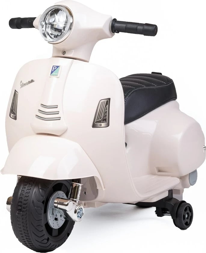 moto elektrike për fëmijë Baby Mix Vespa 6V 4.5Ah 30W me LED, muzikë dhe rrota ndihmëse, e bardhë