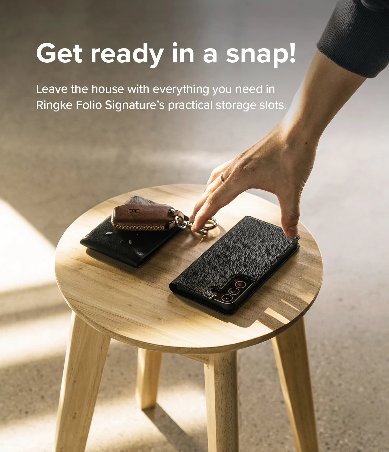 Mbështjellës Ringke Folio Signature për Samsung Galaxy S22+, lëkurë sintetike, e zezë