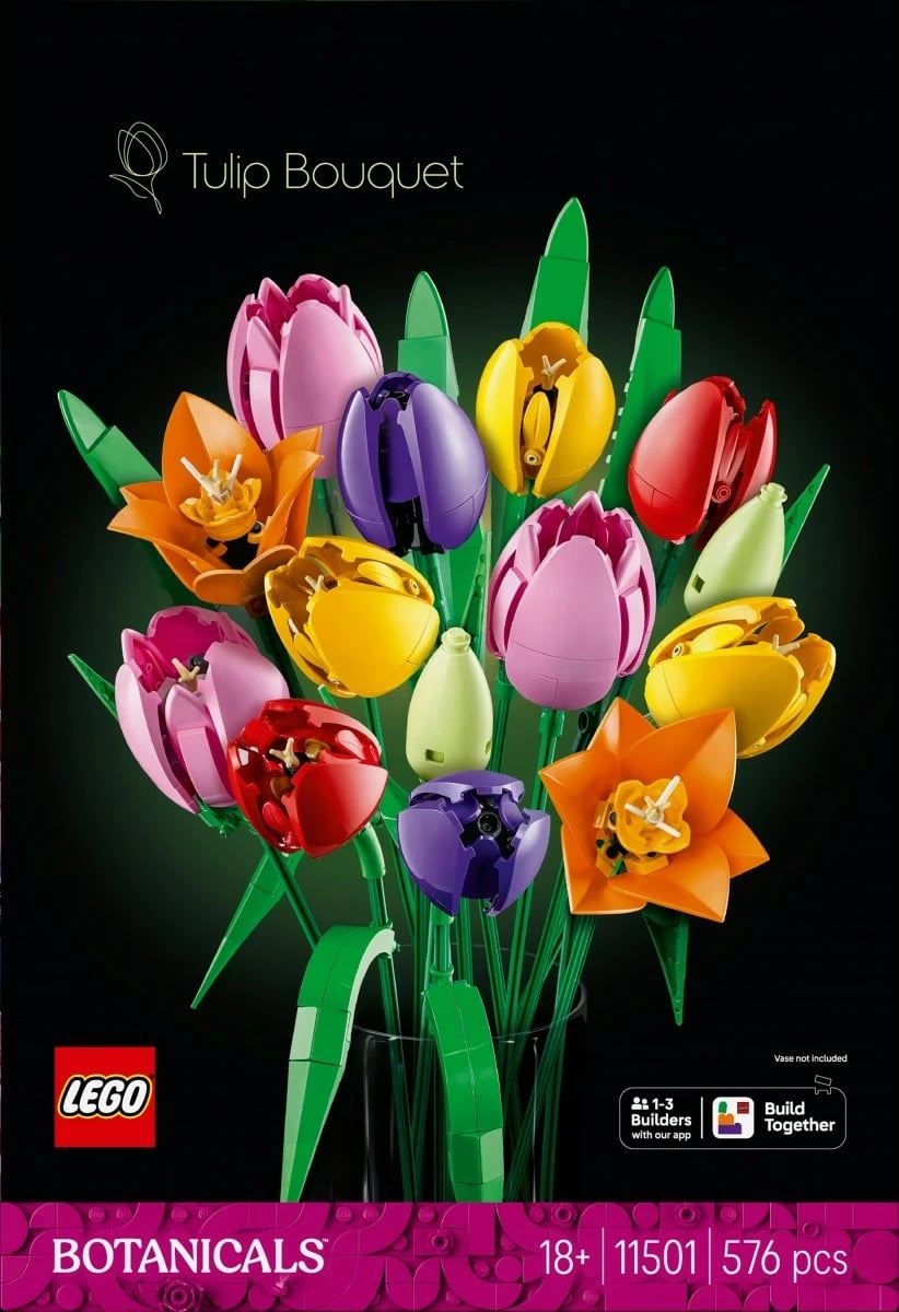 set LEGO Botanicals Tulip Bouquet 11501, 576 pjesë, 18+, lartësi 36 cm, shumëngjyrësh