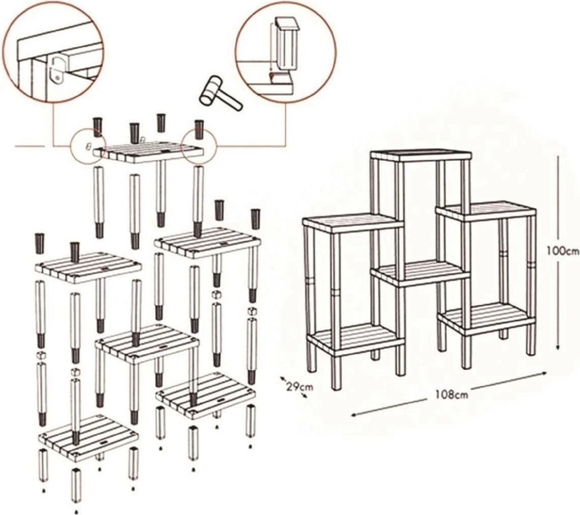 Raft plastik shumëpërdorimësh, ngjyrë e zezë dhe arre, OMS-1108-S