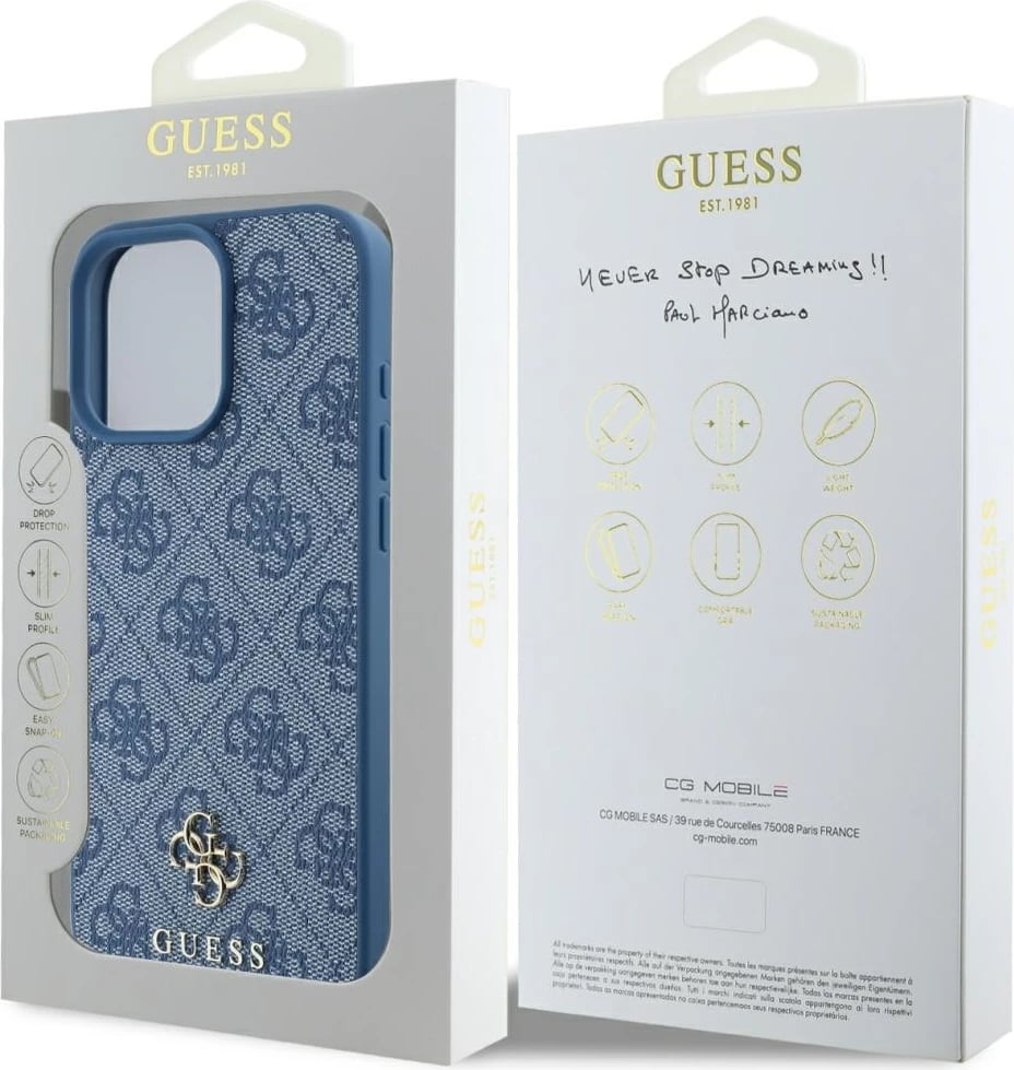 Mbështjellës Guess HC PU 4G Small 4G and Classic MagSafe për iPhone 16 Pro Max, Blu