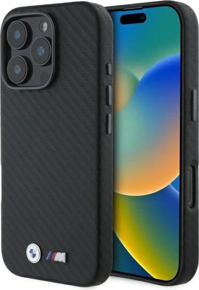 Mbështjellës BMW Carbon Wrapped Metal për iPhone 16 Pro Max, i zi