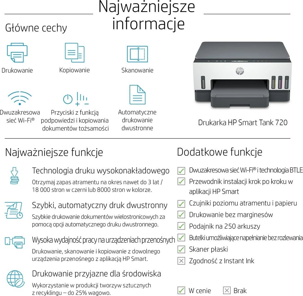 Printer HP Smart Tank 720, All-in-One, Termal inkjet, Gri Printer HP Smart Tank 720, All-in-One, Termal inkjet, Gri